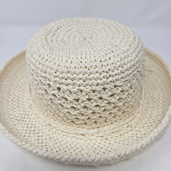 VINTAGE XHILARATION CREAM 100% PAPER OPEN WEAVE SUN HAT ROLLED BRIM WOMEN OS - Picture 9 of 12